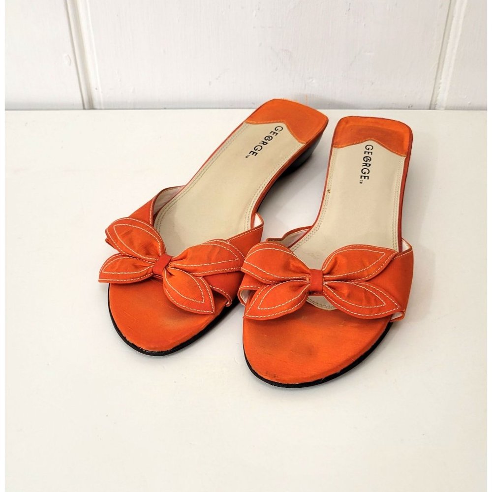 George Orange Fabric Slides with Bow